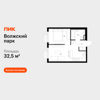 Планировка однокомнатной(квартира) площадью 32.5 квадратных метров в “ЖК Волжский Парк”