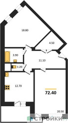 Планировка двухкомнатной(квартира) площадью 72.4 квадратных метров в ЖК “ЖК Ново-Никольское”