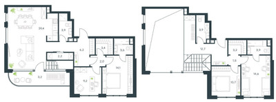 Планировка 4+ комнатной(квартира) площадью 134.5 квадратных метров в ЖК “ЖК Левел Павелецкая Сити”
