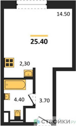 Планировка студии(квартира) площадью 25.4 квадратных метров в ЖК “ЖК Родина Переделкино”