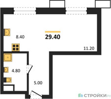 Планировка студии(квартира) площадью 29.4 квадратных метров в “ЖК Дзен-кварталы”