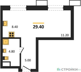 Планировка студии(квартира) площадью 29.4 квадратных метров в ЖК “ЖК Дзен-кварталы”