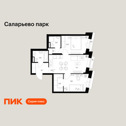 Планировка двухкомнатной(квартира) площадью 54.6 квадратных метров в ЖК “ЖК Саларьево парк”