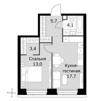Планировка двухкомнатной(квартира) площадью 44 квадратных метров в ЖК “ЖК Amber City (Амбер Сити)”