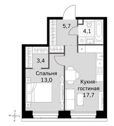 Планировка двухкомнатной(квартира) площадью 47.3 квадратных метров в ЖК “ЖК Amber City (Амбер Сити)”
