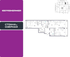 Планировка трехкомнатной(квартира) площадью 76.87 квадратных метров в “ЖК Страна Озерная”