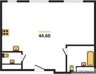 Планировка однокомнатной(квартира) площадью 44.6 квадратных метров в ЖК “ЖК Одинград. Квартал Семейный”