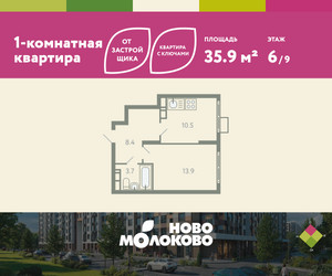 Планировка однокомнатной(квартира) площадью 35.9 квадратных метров в ЖК “ЖК Ново-Молоково”