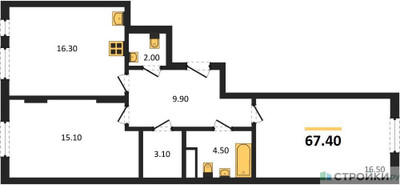Планировка двухкомнатной(квартира) площадью 67.4 квадратных метров в ЖК “ЖК Переделкино Ближнее”