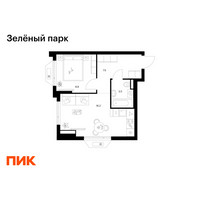 Планировка однокомнатной(квартира) площадью 36.1 квадратных метров в “ЖК Зеленый парк”