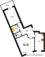Планировка двухкомнатной(квартира) площадью 56.45 квадратных метров в “ЖК Домодедово Парк”