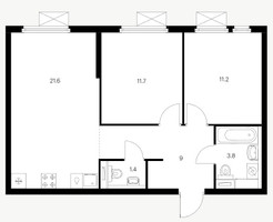 Планировка двухкомнатной(квартира) площадью 58.7 квадратных метров в “Ярославский квартал”