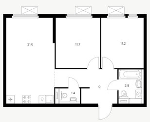 Планировка двухкомнатной(квартира) площадью 58.7 квадратных метров в ЖК “Ярославский квартал”