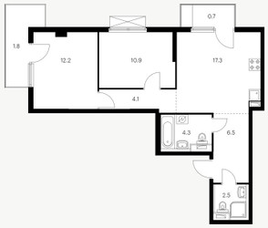 Планировка двухкомнатной(квартира) площадью 59.3 квадратных метров в ЖК “ЖК Большая Академическая 85”