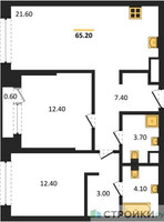 Планировка двухкомнатной(квартира) площадью 65.2 квадратных метров в “ЖК SOUL (СОУЛ)”