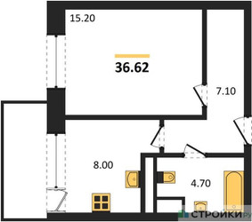 Планировка однокомнатной(квартира) площадью 40.4 квадратных метров в ЖК “ЖК Высокий берег (Ногинск)”