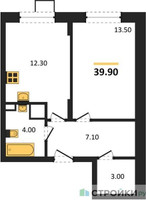Планировка однокомнатной(квартира) площадью 39.9 квадратных метров в “ЖК ОБЛАКА-2”