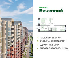 Планировка двухкомнатной(квартира) площадью 55.25 квадратных метров в “ЖК Новый Весенний”
