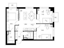 Планировка трехкомнатной(квартира) площадью 70.4 квадратных метров в “Бунинская набережная”