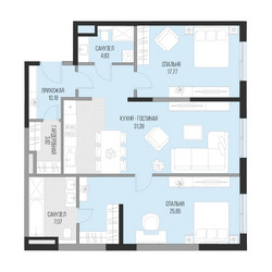Планировка двухкомнатной(квартира) площадью 100.9 квадратных метров в ЖК “Клубный квартал Садовническая 69”