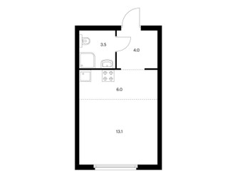 Планировка студии(квартира) площадью 26.6 квадратных метров в ЖК “ЖК Барклая 6”