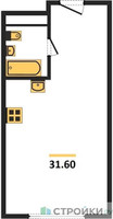 Планировка студии(апартаменты) площадью 31.6 квадратных метров в “ЖК Октябрьская 98 (MirrorЗдание)”