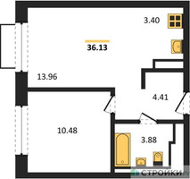 Планировка однокомнатной(квартира) площадью 36.13 квадратных метров в “ЖК Томилино Парк”