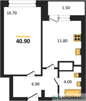 Планировка однокомнатной(квартира) площадью 40.9 квадратных метров в “ЖК Самоцветы мира”