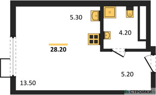 Планировка студии(квартира) площадью 27.8 квадратных метров в “ЖК Ново-Молоково”