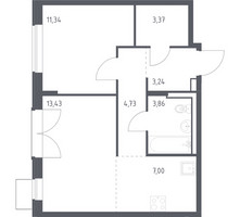 Планировка однокомнатной(квартира) площадью 46.97 квадратных метров в “ЖК Квартал Западный”