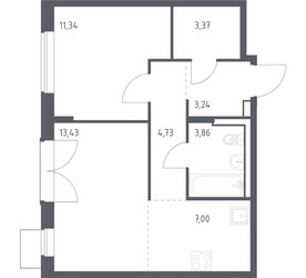 Планировка однокомнатной(квартира) площадью 46.97 квадратных метров в ЖК “ЖК Квартал Западный”