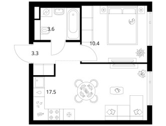Планировка однокомнатной(квартира) площадью 34.8 квадратных метров в ЖК “ЖК Руставели 14”