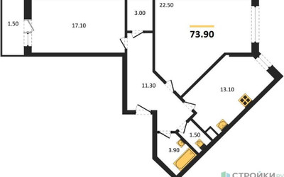 Планировка двухкомнатной(квартира) площадью 73.9 квадратных метров в ЖК “ЖК Малиново”