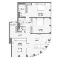 Планировка трехкомнатной(апартаменты) площадью 125.9 квадратных метров в “ЖК Sky View (Скай Вью)”