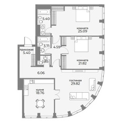 Планировка трехкомнатной(апартаменты) площадью 125.9 квадратных метров в ЖК “ЖК Sky View (Скай Вью)”