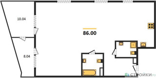 Планировка однокомнатной(квартира) площадью 86.2 квадратных метров в “Квартал Foriver”