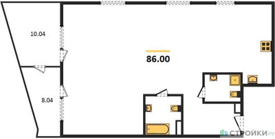 Планировка однокомнатной(квартира) площадью 86.2 квадратных метров в ЖК “Квартал Foriver”