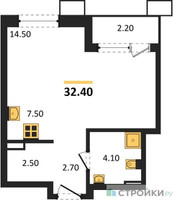 Планировка студии(квартира) площадью 32.4 квадратных метров в “ЖК Дзен-кварталы”