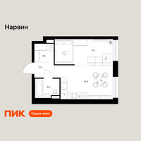 Планировка однокомнатной(квартира) площадью 34.7 квадратных метров в “Нарвин”