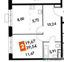 Планировка однокомнатной(апартаменты) площадью 39.54 квадратных метров в “ЖК Движение. Говорово”