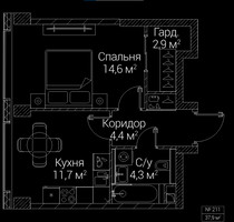 Планировка однокомнатной(квартира) площадью 37.9 квадратных метров в “ЖК СЕЗАР БУДУЩЕЕ”