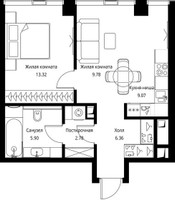 Планировка однокомнатной(квартира) площадью 47.21 квадратных метров в “ЖК Сити Бэй”