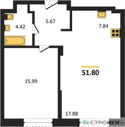 Планировка однокомнатной(квартира) площадью 51.8 квадратных метров в ЖК “ЖК EvoPark Сокольники”
