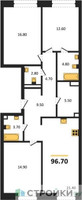 Планировка трехкомнатной(квартира) площадью 96.7 квадратных метров в “ЖК СТОУН Райз”