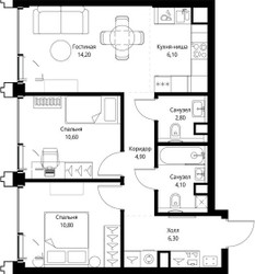Планировка двухкомнатной(квартира) площадью 60.1 квадратных метров в ЖК “ЖК СЕТ”