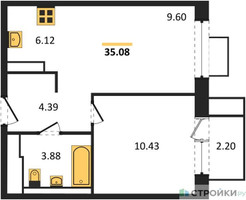 Планировка однокомнатной(квартира) площадью 35.08 квадратных метров в “ЖК Пятницкие луга”