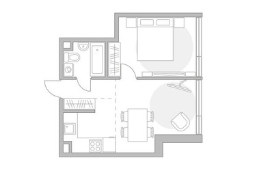 Планировка однокомнатной(квартира) площадью 42.55 квадратных метров в ЖК “ЖК Мневники от Гранель”