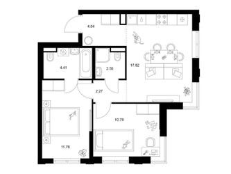 Планировка двухкомнатной(квартира) площадью 53.63 квадратных метров в ЖК “ЖК Ильинские луга”