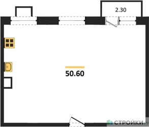 Планировка двухкомнатной(квартира) площадью 48.3 квадратных метров в ЖК “ЖК Легендарный квартал на Ботаническом саду”