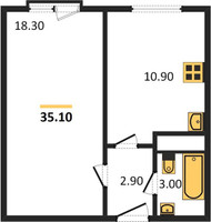 Планировка однокомнатной(квартира) площадью 35 квадратных метров в “ЖК Борисоглебское”